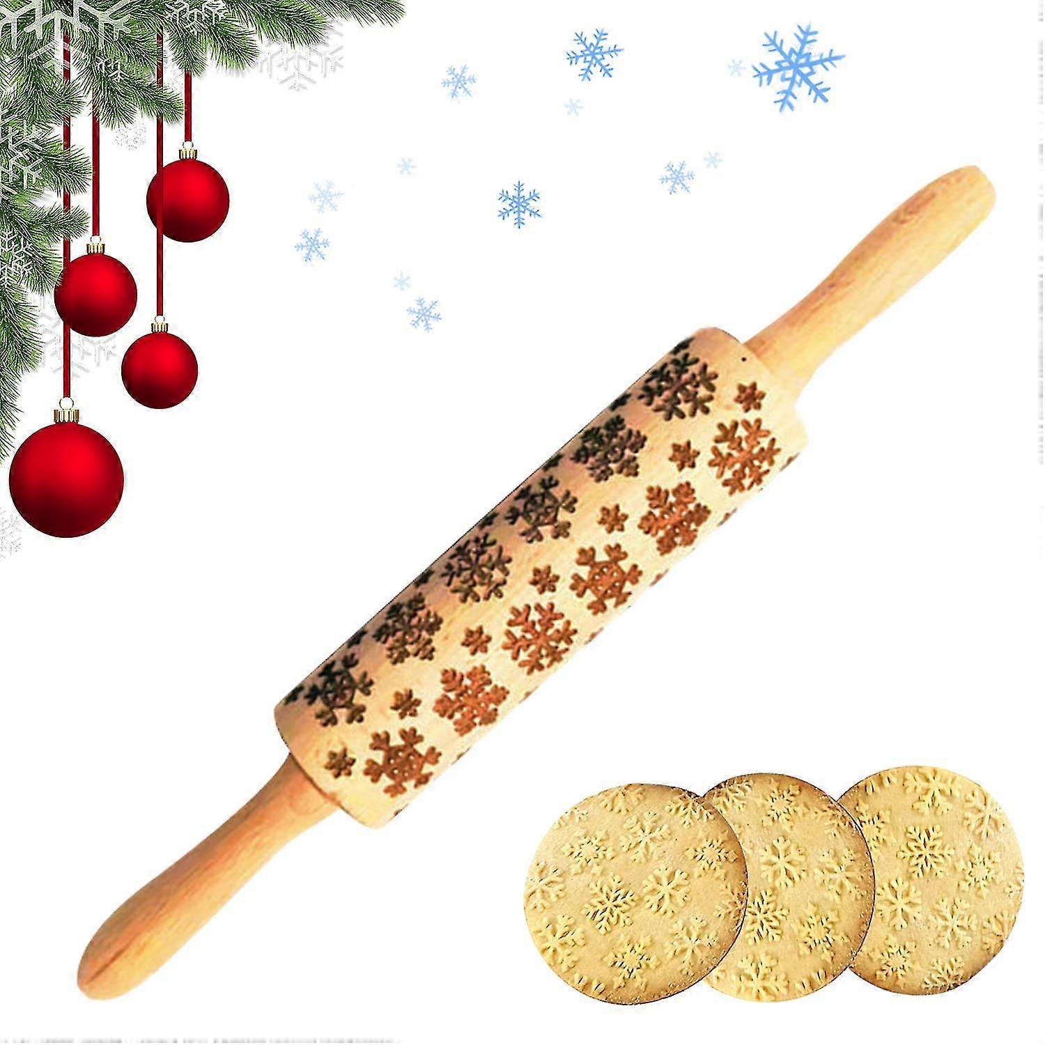 المتداول دبوس الخشب موس ، عيد الميلاد النقش المتداول دبوس ، دبوس المتداول مع ندفة الثلج عيد الميلاد ، أنماط النقش الأسطوانة ، عيد الميلاد النقش بكرات