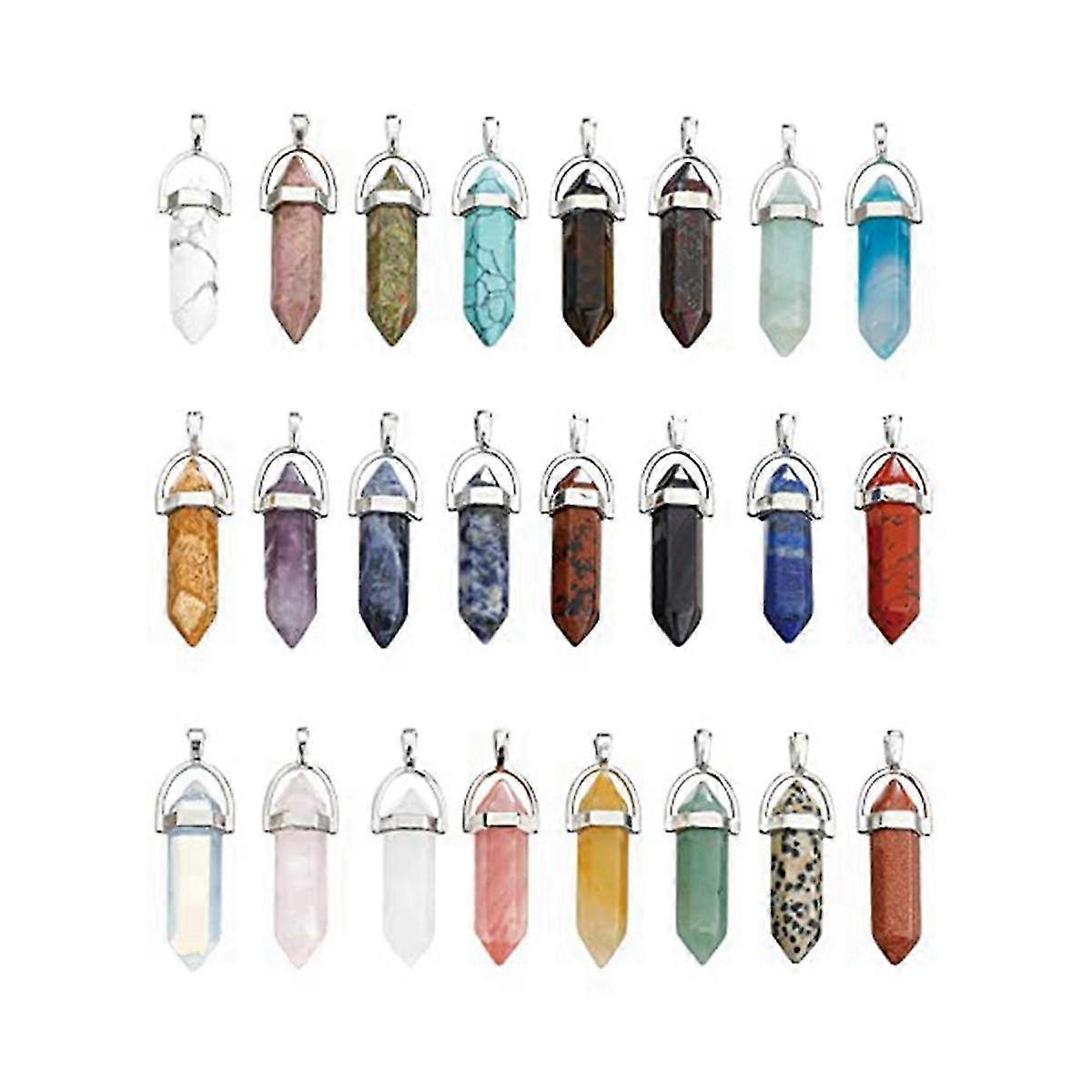 24 stk tilfeldig fargehelbredelse Crystal Natural Chakra Quartz Stone Charms Hexagonal Gemstone Bulk