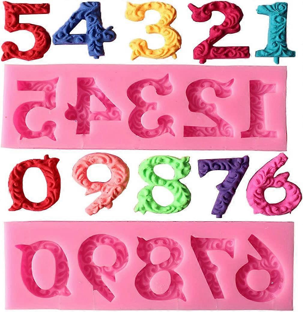 Silicone Number 0-9 3D Embossed Fondant Chocolate Mold with Stick Hole for Birth