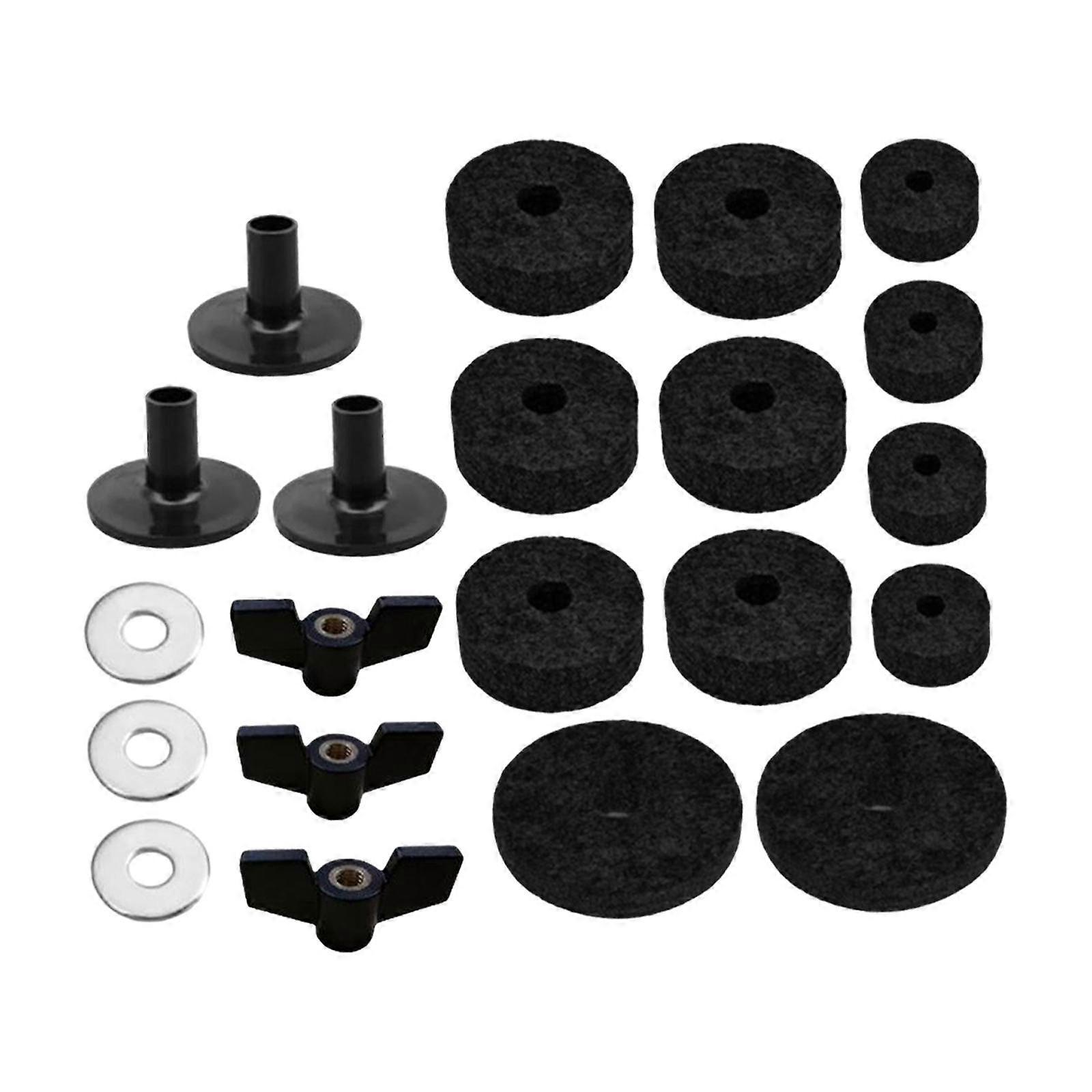 21x Cymbal Replacement Accessories with Wing Nuts Washers for Drum Set Parts Black