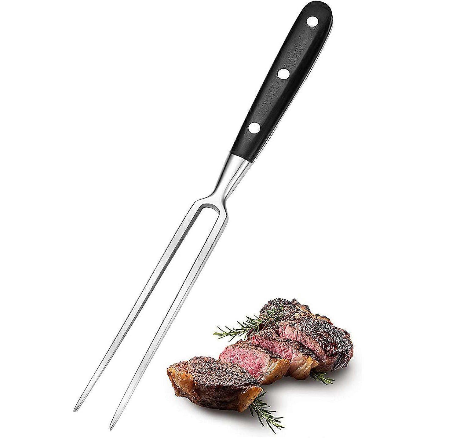 شوكة لحم مريحة ، شوكة لحم كبيرة بمقبض خشبي من الفولاذ المقاوم للصدأ ، طول شفرة 15 سم ، شوكة شواء لطهاة الشواء