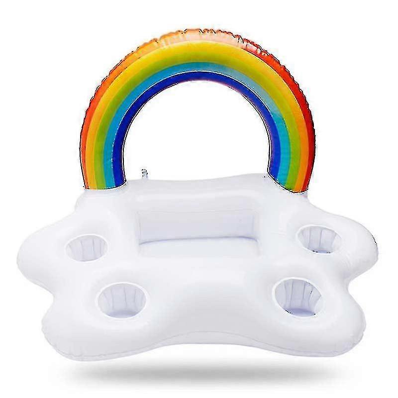 Inflatable Pool Float Food Storage Tray Fruit Beer Drinking Cooler Beach Swimming Ring Rainbow