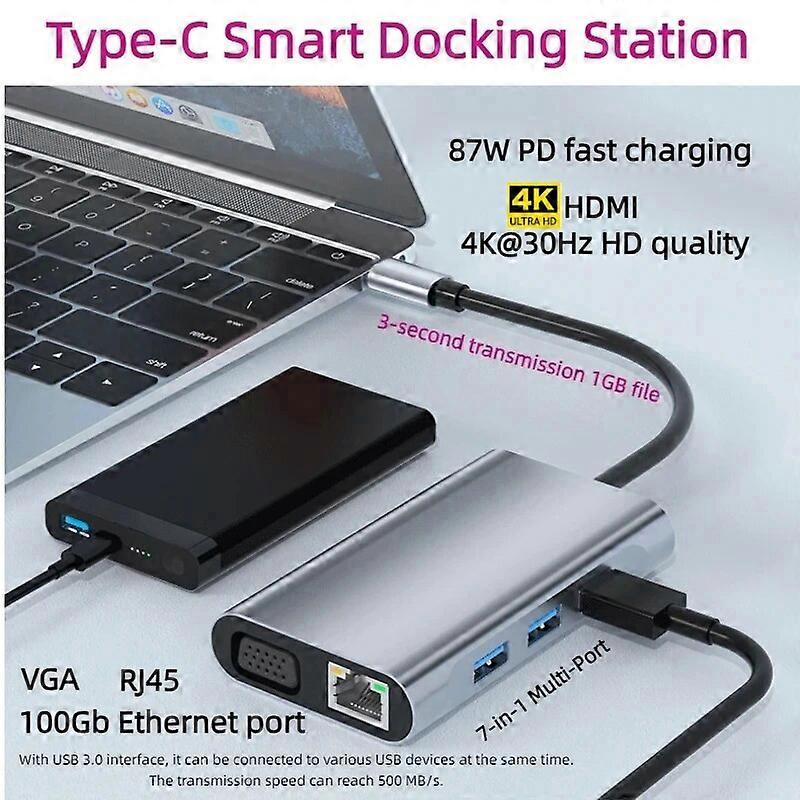 Typ-C-Dockingstation USB-C-Hub-Laptop-Adapter-Splitter Rj45 VGA zu HDMI-Konverter-Hub für PC-PD-Ladegerät mit mehreren Anschlüssen Dock