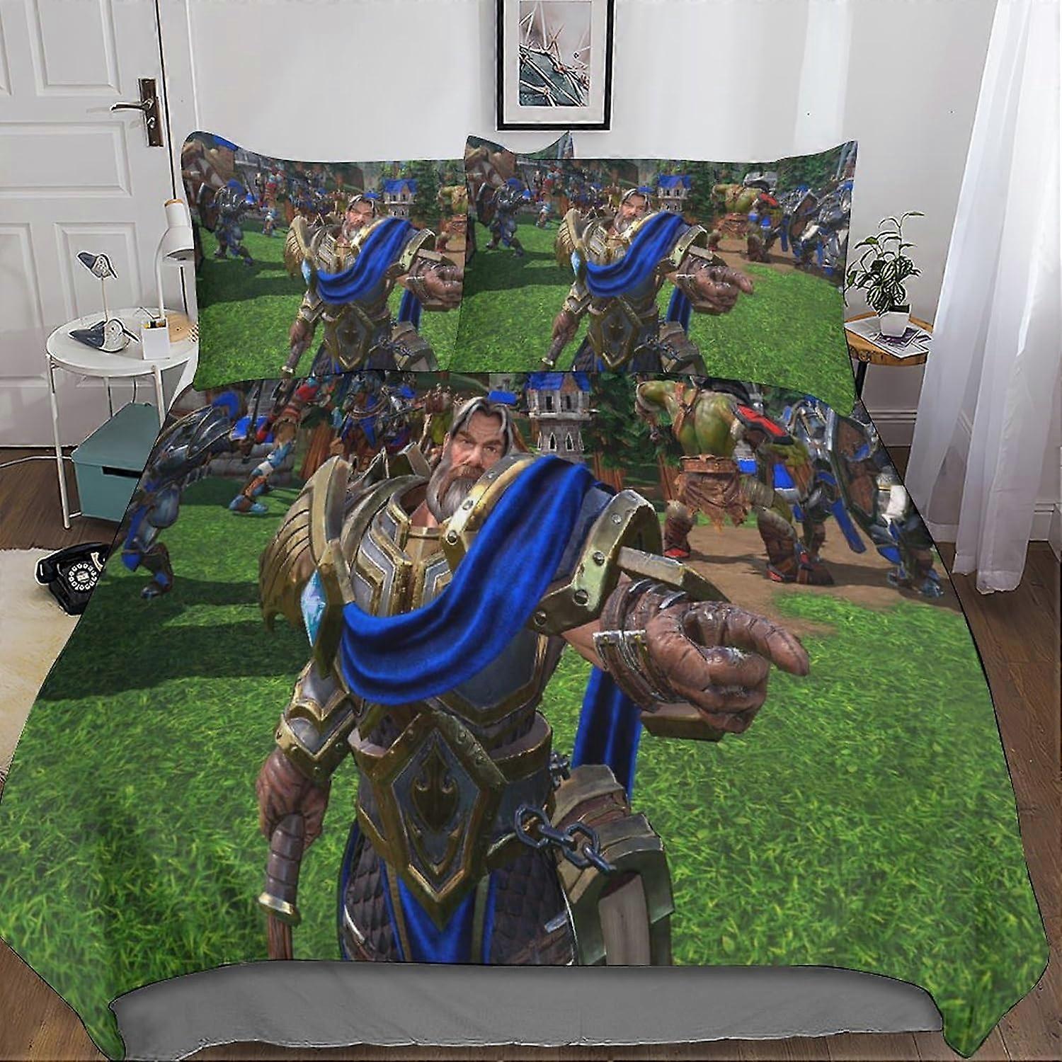 Warcraft Duvet Cover Set, with Pillowcases Microfiber WOW Game Bedding Set with Zipper Closure 3 Pieces for Teens and Adults Double