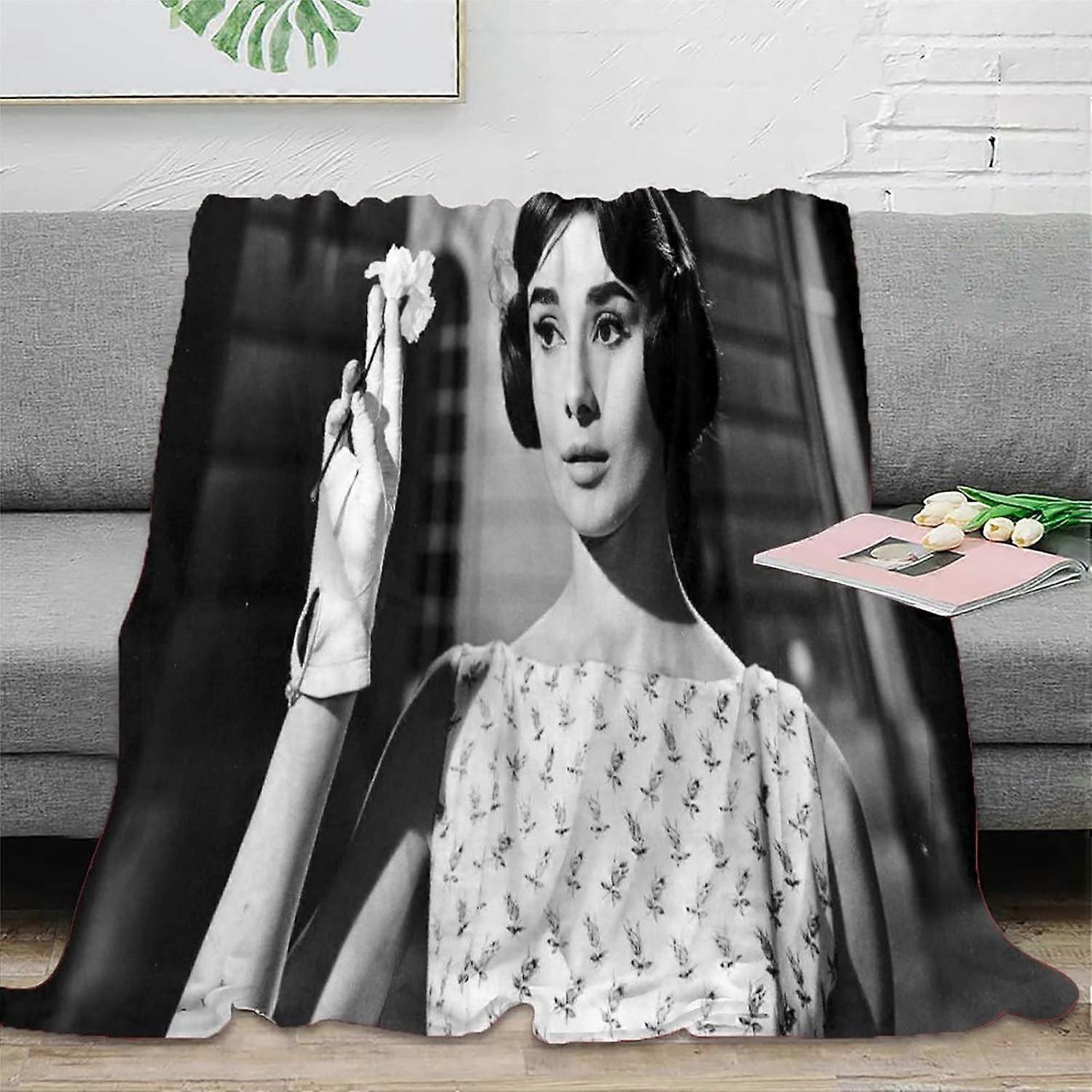 TV Fleece Blanket Sofa Throw3D Audrey Hepburn Print Fluffy Soft Throws Flannel Blankets Warm Cozy Plush Blankets Comfortable Blanket for Adult Kids AZ