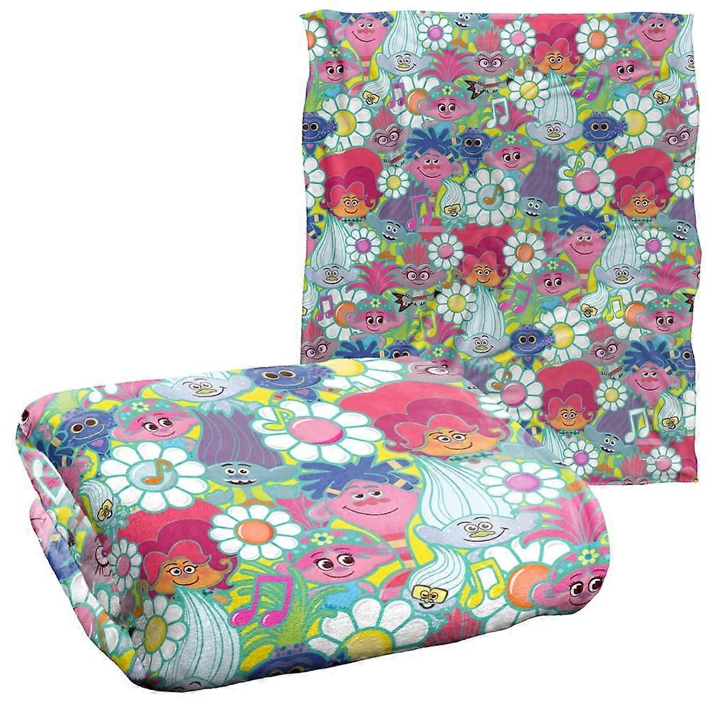 Trolls Blanket,, Troll Head and Flower Pattern Silky Touch Super Soft Throwfsgyde05