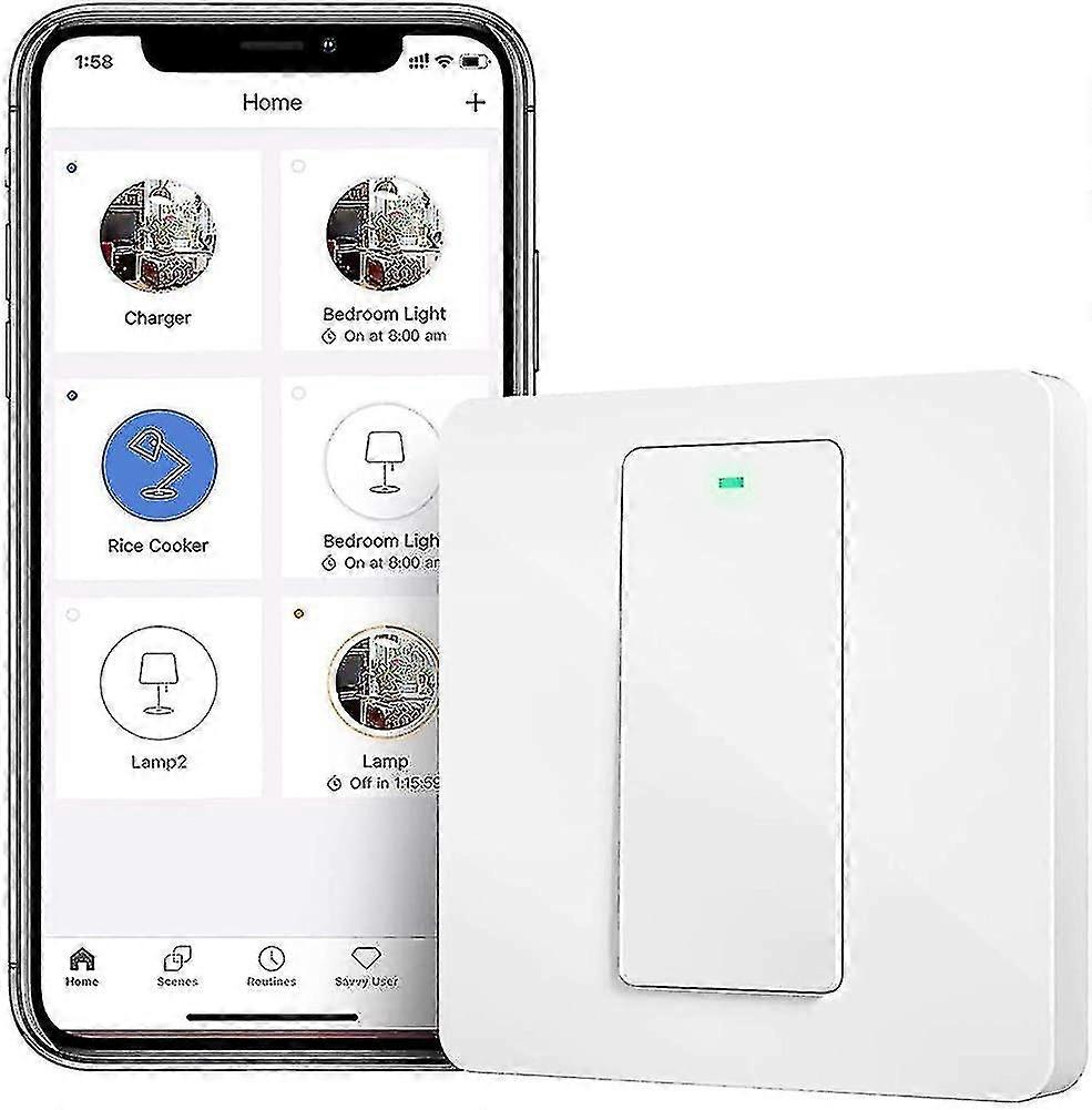 Smart Light Switch Wall Switch, 1 Gang Requires Neutral, Physical Button Switch