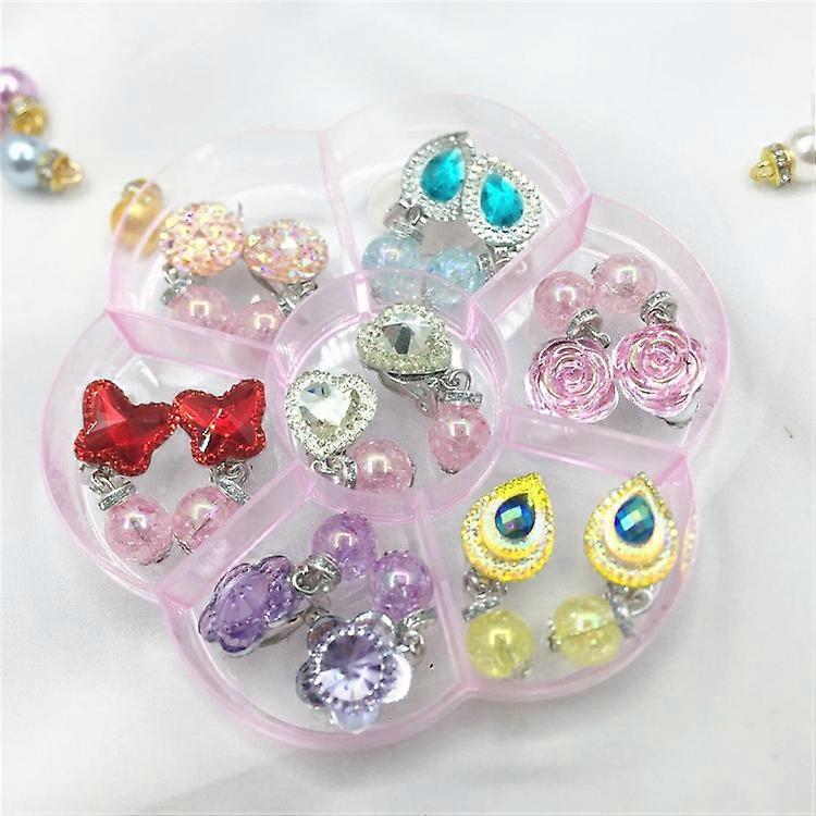 7 Pares De Pendientes De Clip Sin Perforación | Princesa Diseño Infantil Para Vestir Y Fiestas