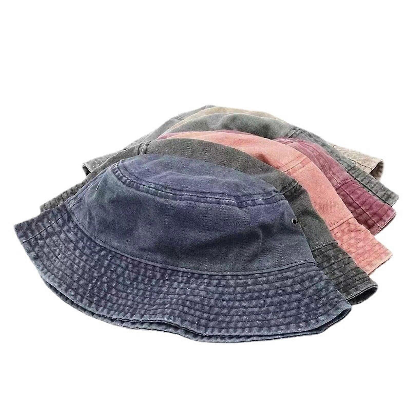 Vintage Denim Bucket Hat Outdoor Sunscreen Cap Solid Color Solid Sun Hat