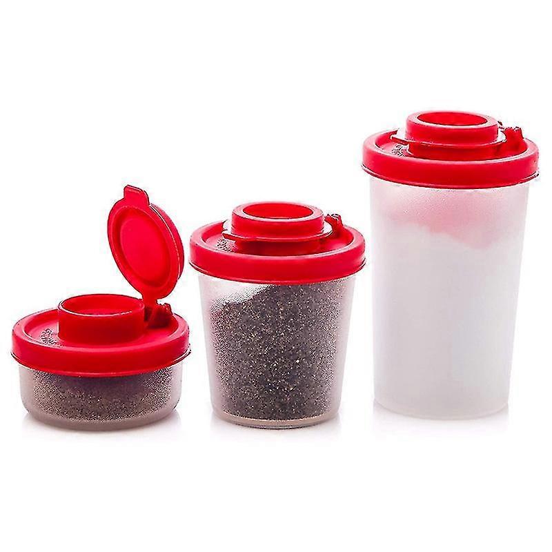 A Set Of Salt And Pepper Shakers Moisture Proof ,salt Shaker With Red Covers Lids Plastic Airtight