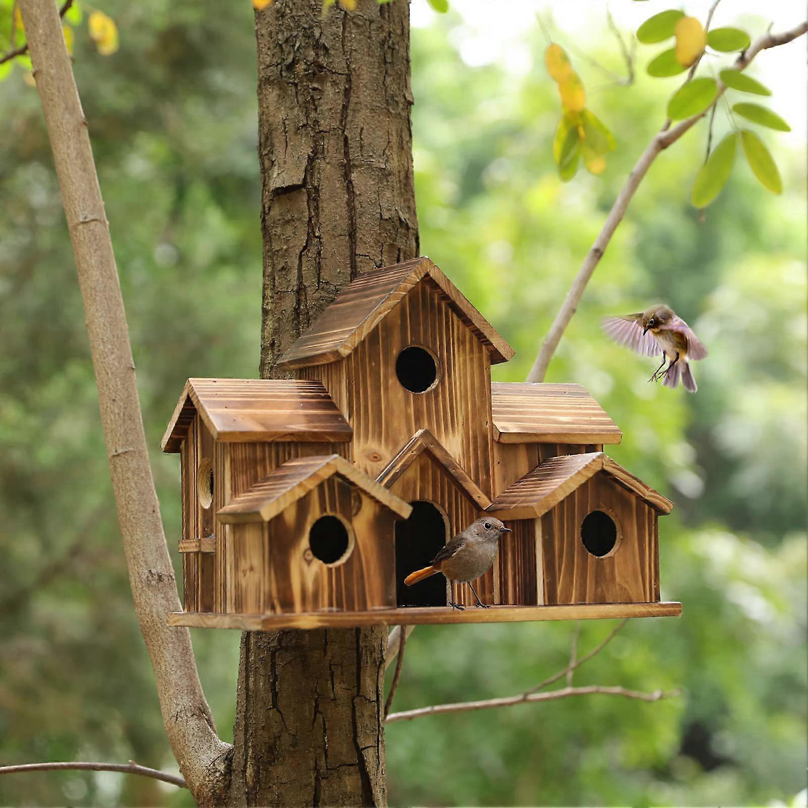 Bird House 6 Holes Large Space Smooth Surface High Simulation No Odor Shelter Fade-resistant Wooden Handmade Hummingbird House Backyard Supply