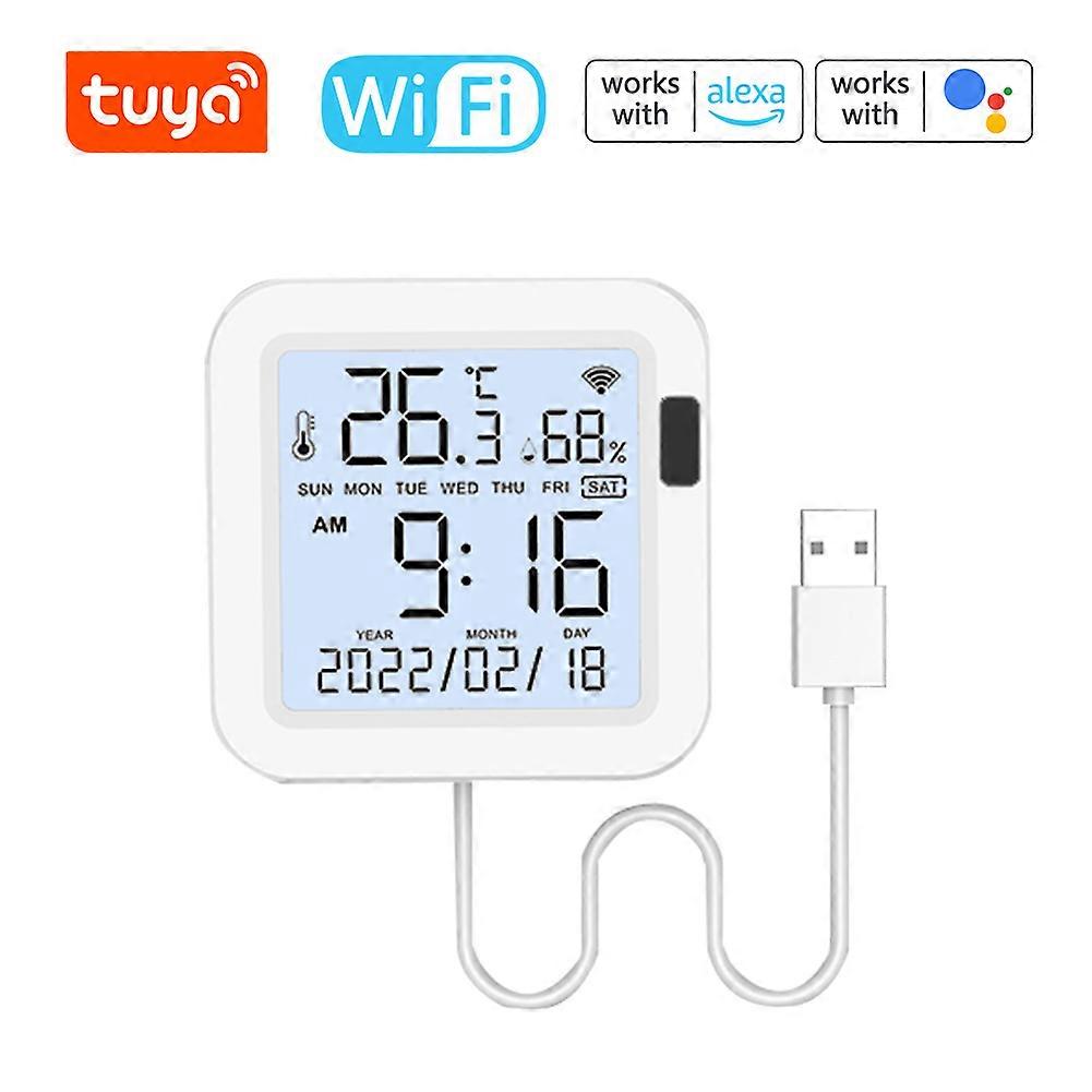 WiFi Intelligent Temperature Humidity Sensors Time Date Week Display Temperature Humidity for Alexa Google Home