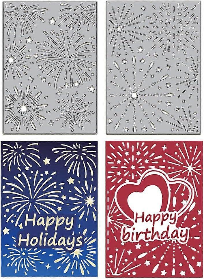 2Pcs Fireworks Background Cutting Dies for Card Making Metal Fireworks Frame Die Cuts Embossing Stencils Cutting Dies Template for Scrapbooking Journa