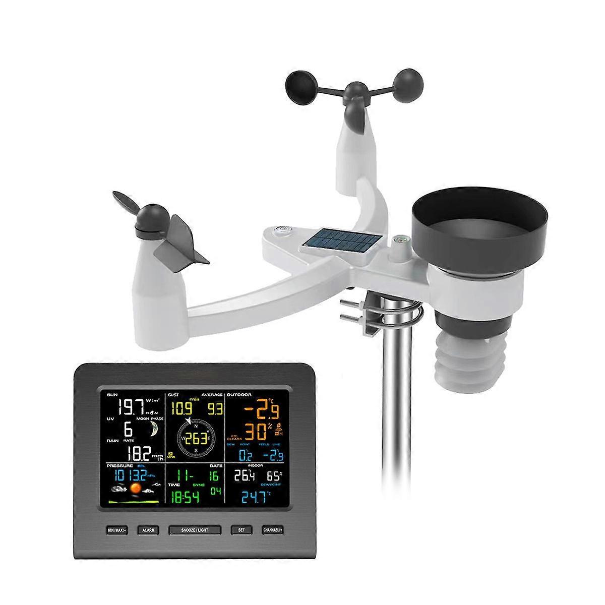 0360 WiFi Weather Station Color Display 7-In-1 Outdoor Sensor Forecast Temperature Humidity Rain Ga