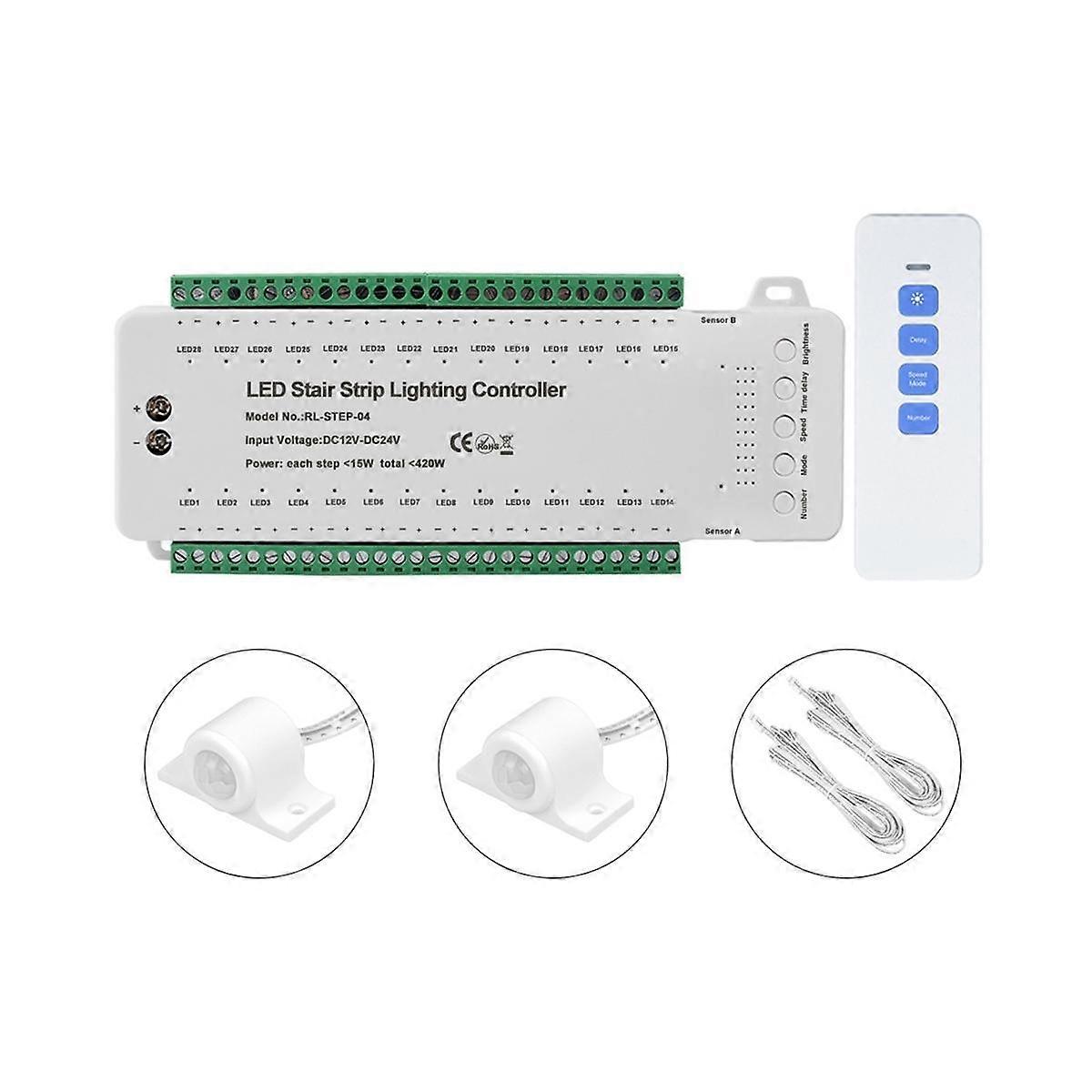 28CH Intelligent Sensor Stair Light Controller DC12V-DC24V Stair Step Light Controller Dimmer