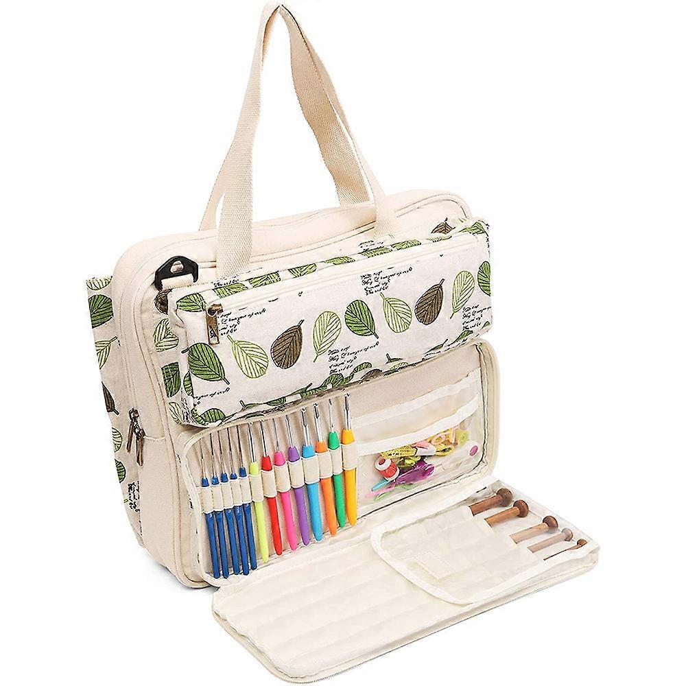 編みトートバッグ、プロジェクト、編み針、かぎ針編みのフック、その他のアクセサリーを運ぶための糸収納バッグ