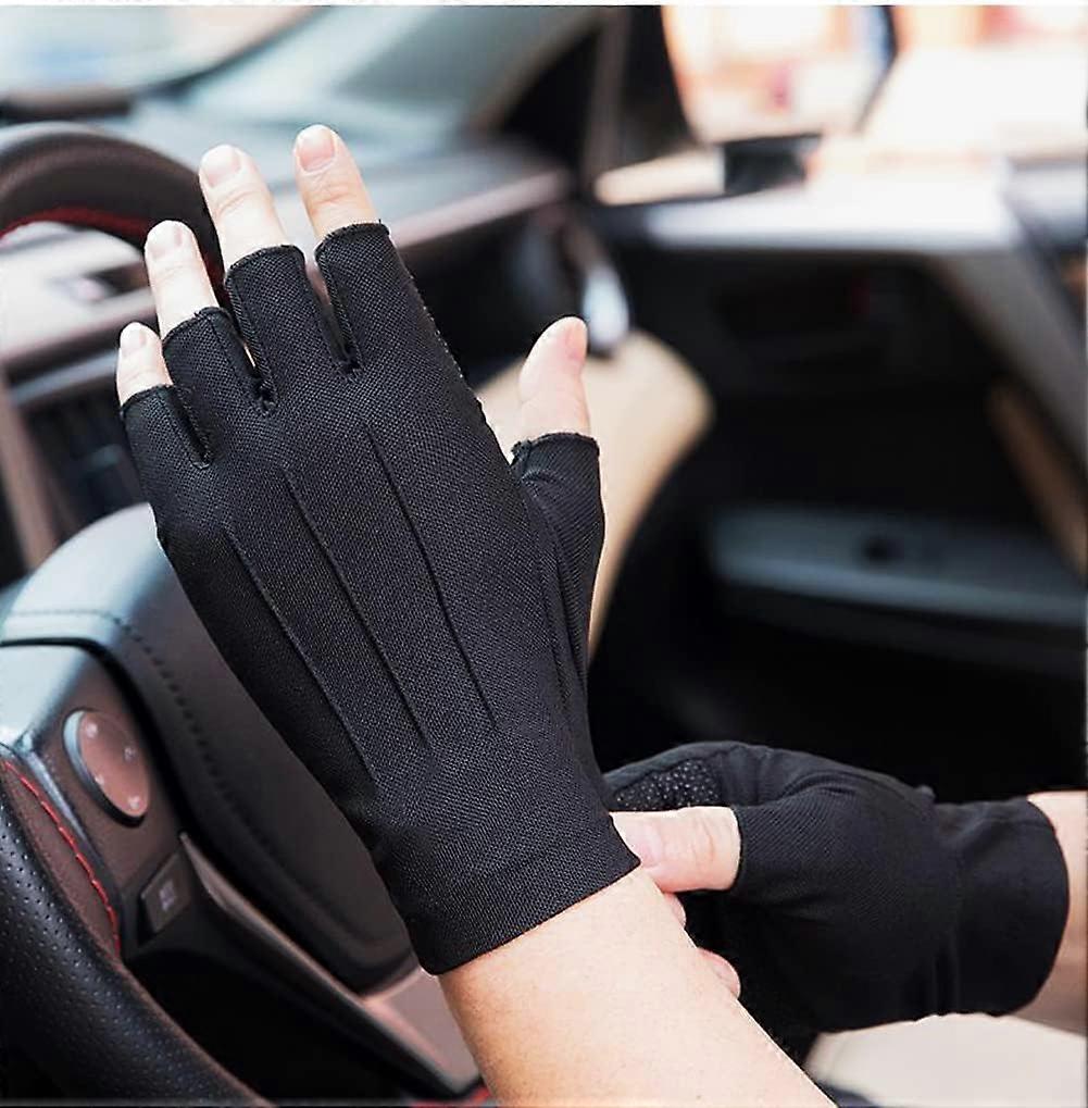 Black S Men Fingerless Driving Gloves Anti-slip Sunscreen Gloves Cycling Gloves Women Gloves Breathable Mesh Sports Gloves Gym Running Work Motorcycle