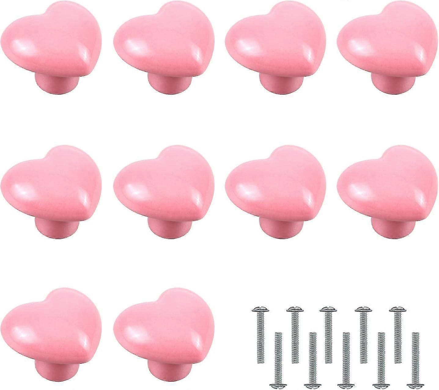 10 Pieces Door Knobs, Heart Shaped Handle Furniture Knobs Pink Ceramic Knobs For Wardrobe Cupboard Children's Room