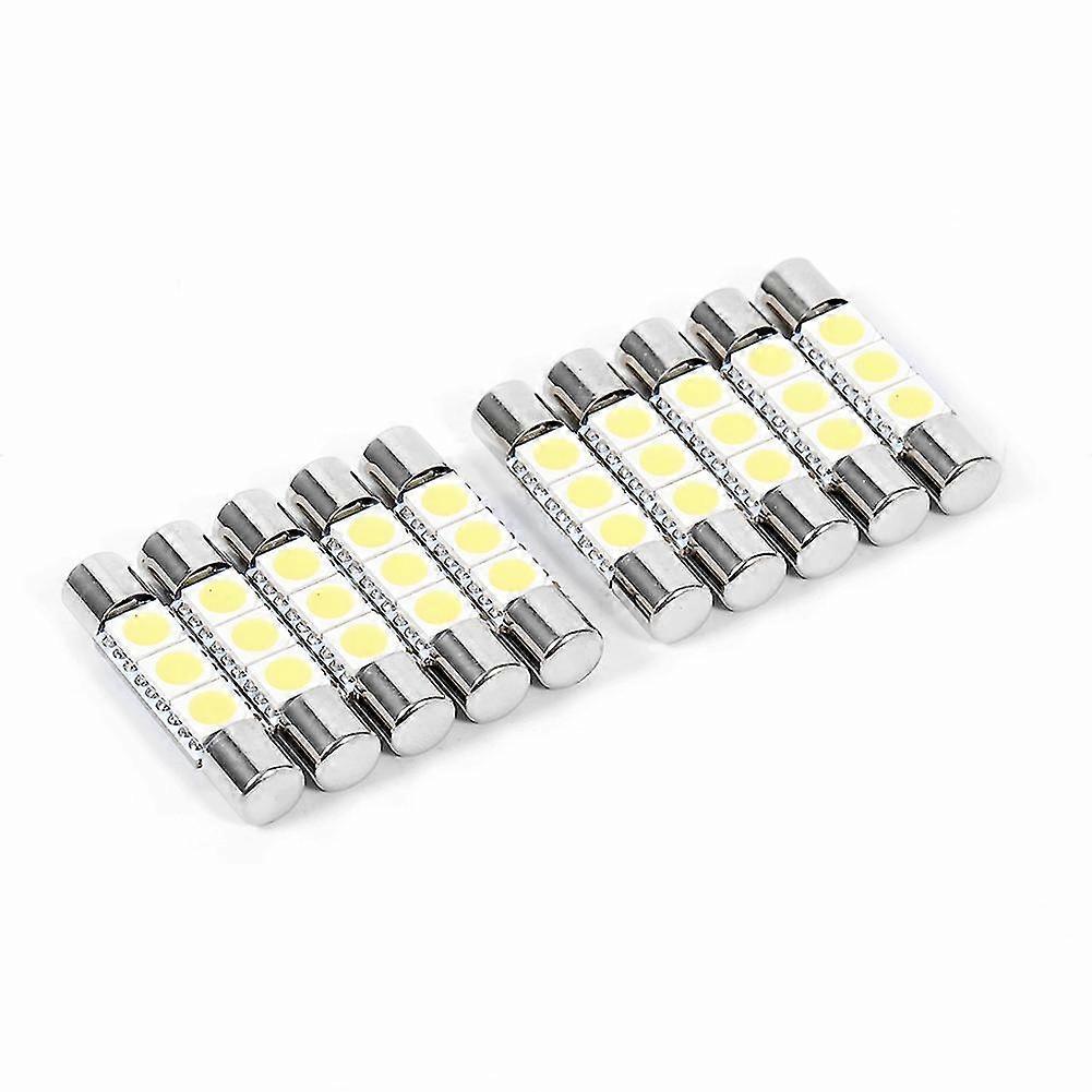 10pcs 3-smd 29-30mm 6641 Fuse Led Bulb Vanity Mirror Light Sun Visor Lamp White