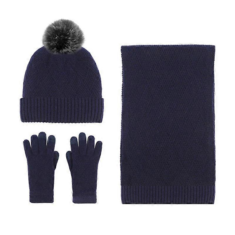 Black Friday Boxing Day Solid Color Wool Warm Hat Scarf Gloves Three-piece Cold Warm Set