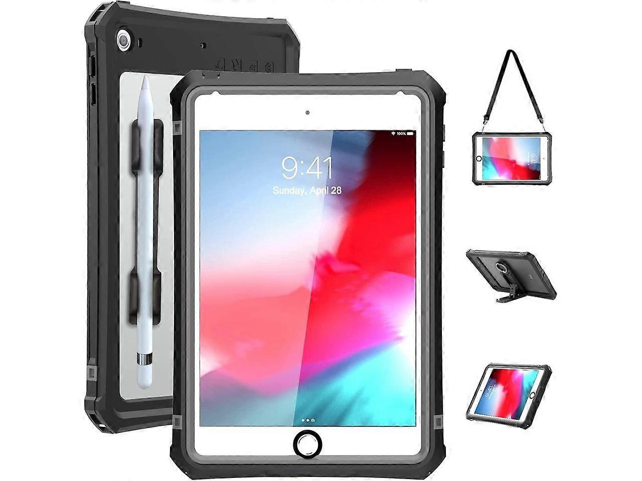 iPad Mini 4 / Mini 5 Waterproof Case, Protective Full Body Shockproof Dustproof Cover Case with Adjustable Stand Built-in Screen Protector Shoulder St