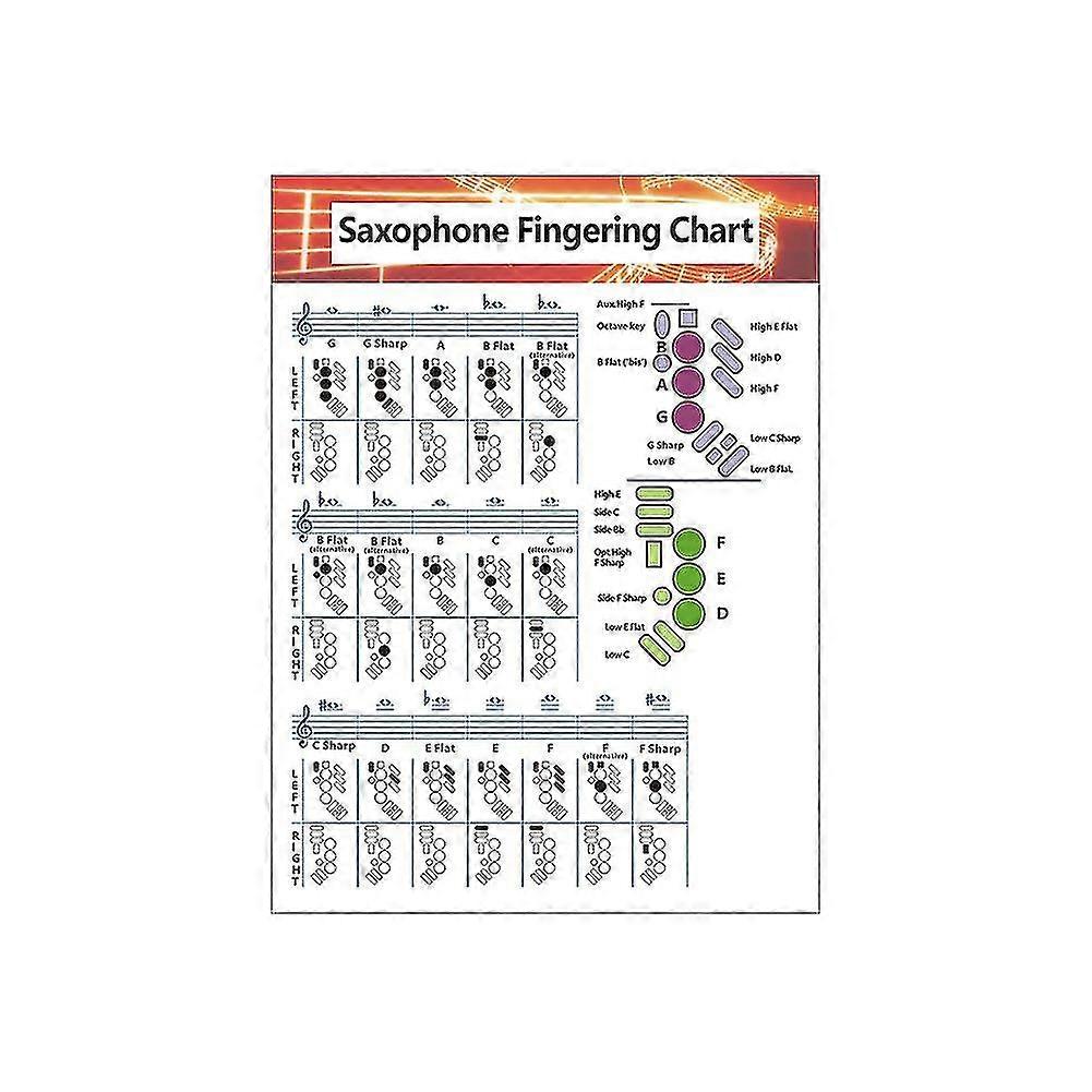 Saksofon Fingering Chord Chart Musical Beginner Instrument Practice Tilbehør-gt
