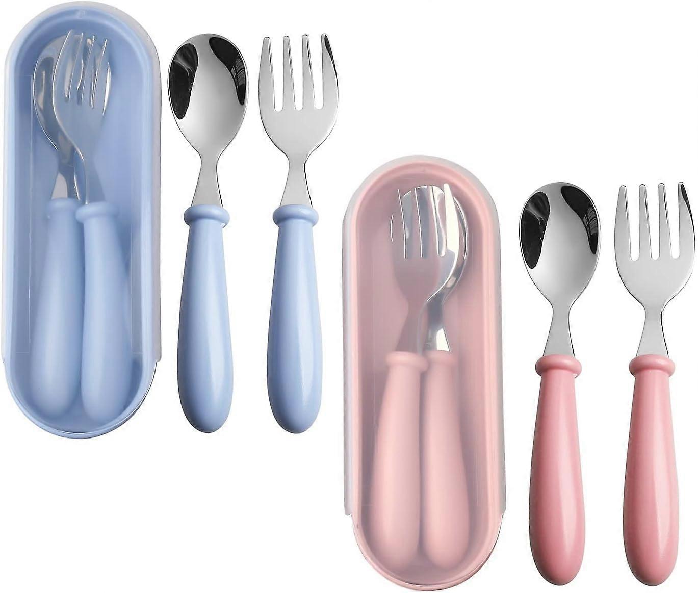 4 Pcs Toddler Utensils, Toddler Forks and Spoons ,stainless Steel Baby Utensils Baby Silverware Set with Storage Box for Safe Dining