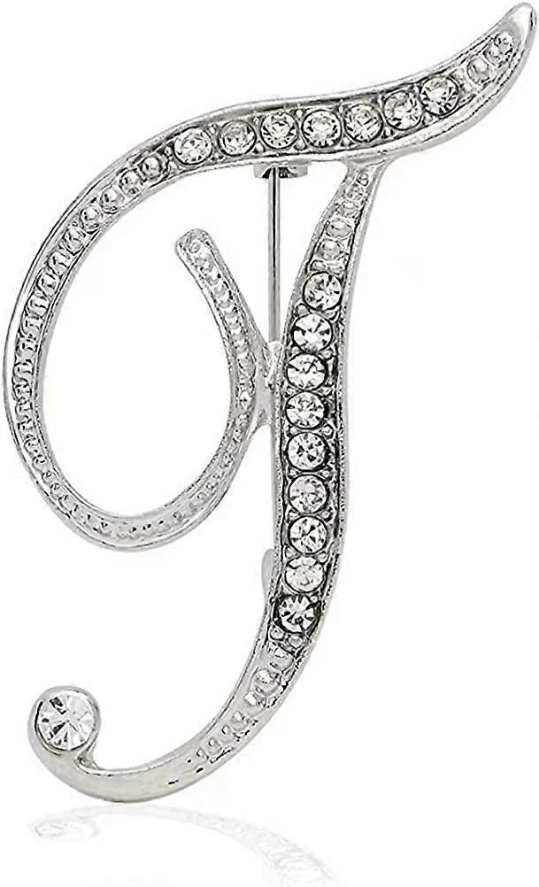 رسالة T بروش دبابيس حجر الراين الأولي بروش للنساء هدية مجوهرات فضي