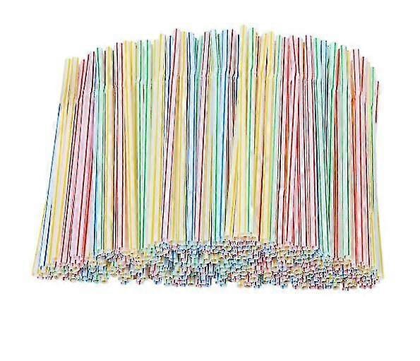 200pcs Plastic Drinking Straws 8 Inches Long Multi-Colored Striped Bedable Disposable Straws