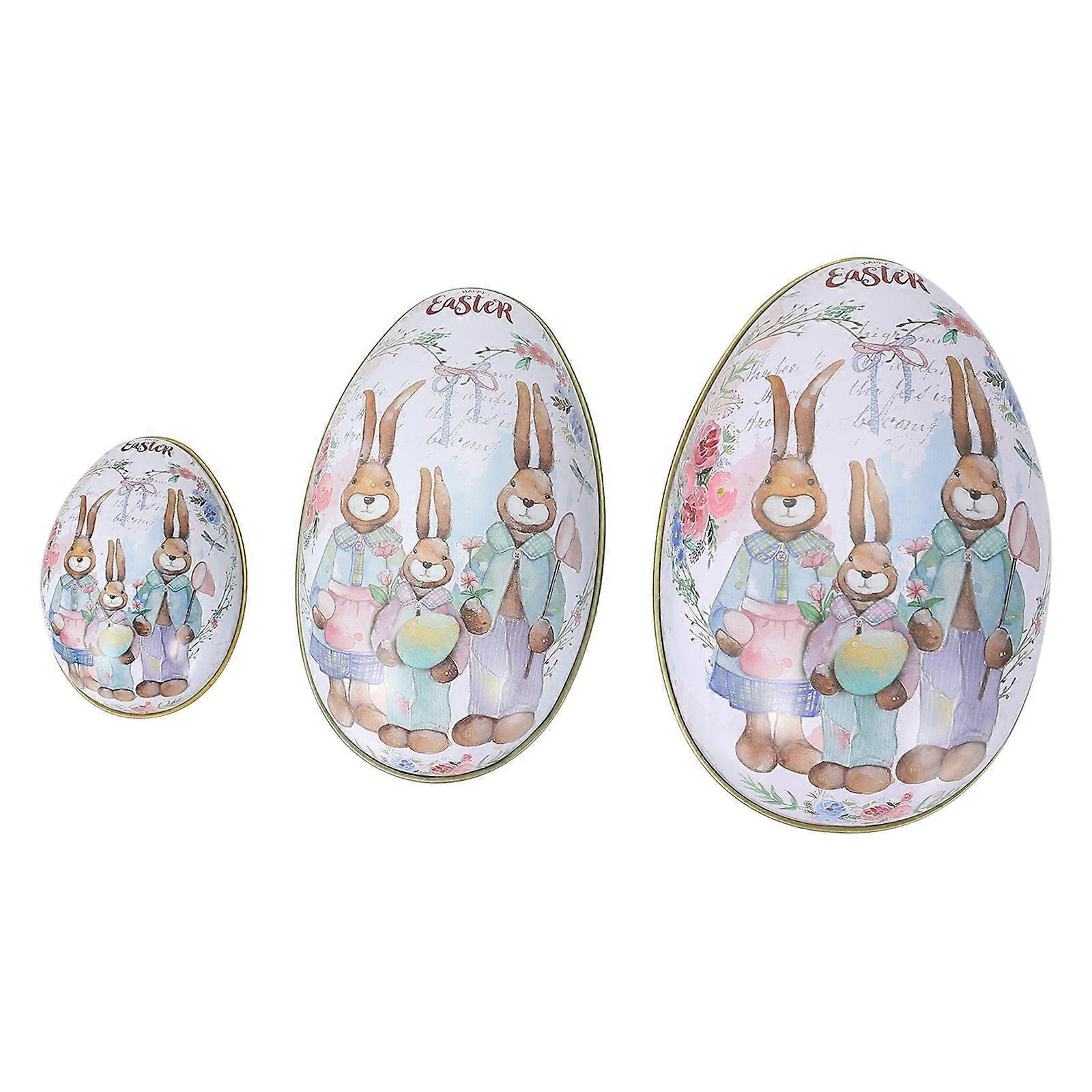 3pcs Easter Egg-shaped Candy Box Decorative Tinplate Box Gift Package Box