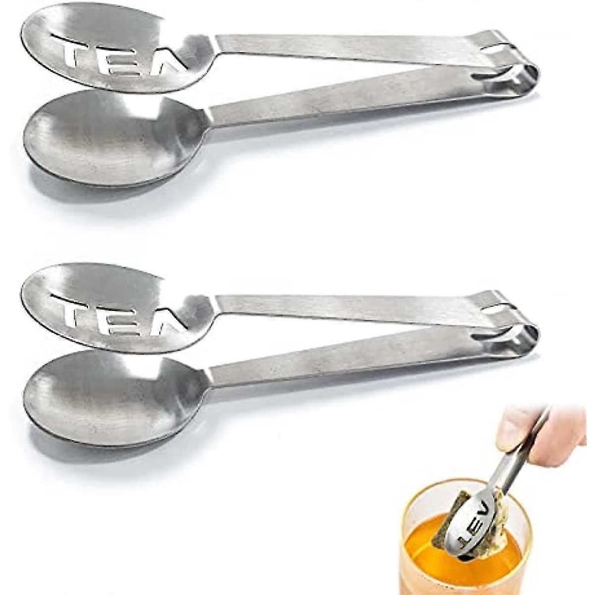 Tepåsepress, 2-pack tepåsepresstång tepåsesil tepåsetång tepåsesked mini sockerklämma köksbar isbitar verktyg rostfritt stål