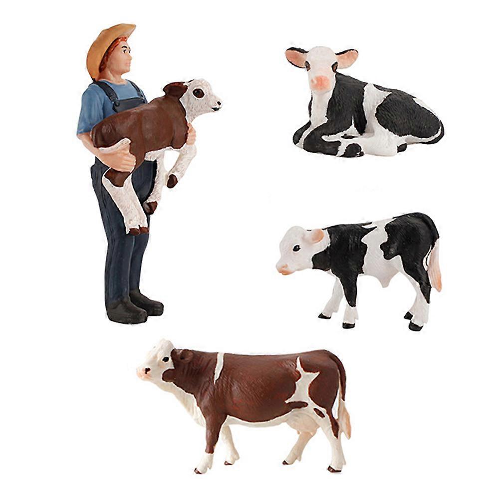 4 Pcs/Set Kids Playsets Cattle Model Simulation Cattle Plastic Cow Figurines Mini Animals Figurines Simulation Toy