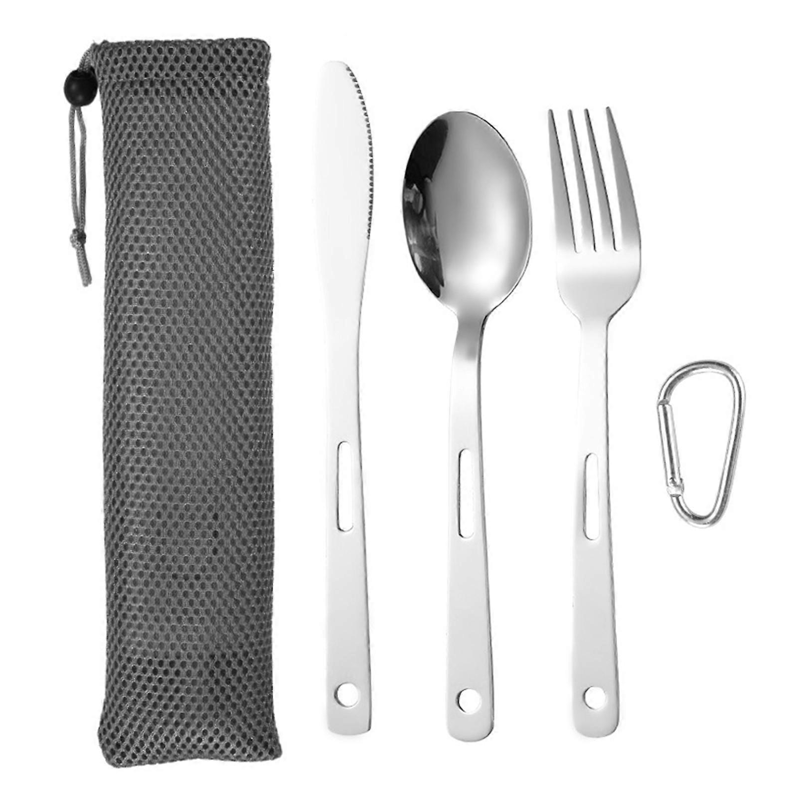 Stainless Steel Tableware Set Cutter Fork Spoon with Carrying Case BPA-Free Rust-Proof Reusable Flatware for Home School Outdoor Picnic Jikaix