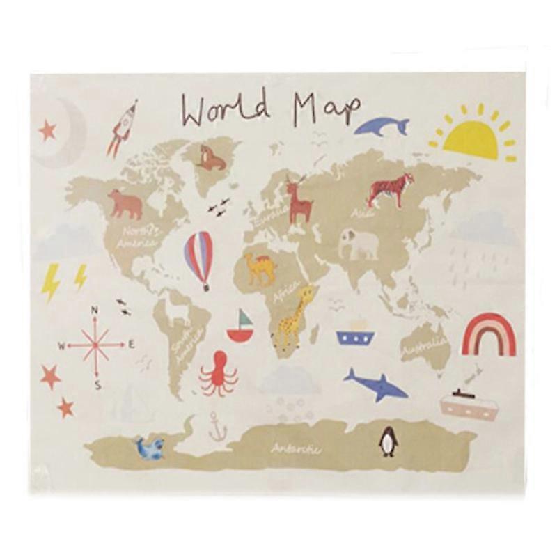 World Map Cotton Canvas World Map Print Hanging Tapestry Dorm Home Wall Decor