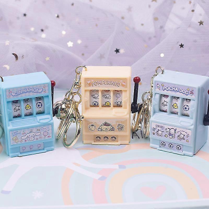 Kawaii Sanrio Keychain Casino Game Console Melody Cinnamoroll Kuromi Cute Fashion Mini Simulation Turn Machine Keychain Toy Gift