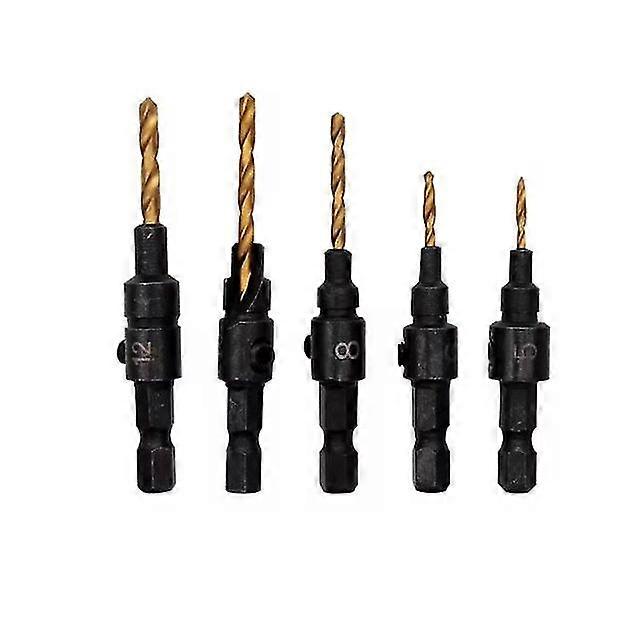 Woodworking Tool Countersink Drill Bit Set Hex Shank Power Tools Accessories For Plastic Metal(5pcs, Black And Gold)