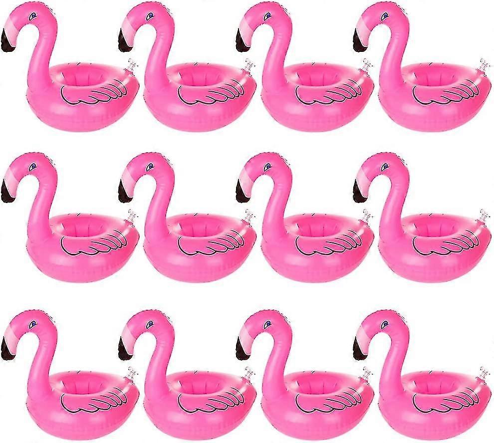 12 Pcs Flamingo Inflatable Drink Holder Floating Bar Pool Toys Floating Cup Holder For Hawaiian Beach Pool Party (pink)