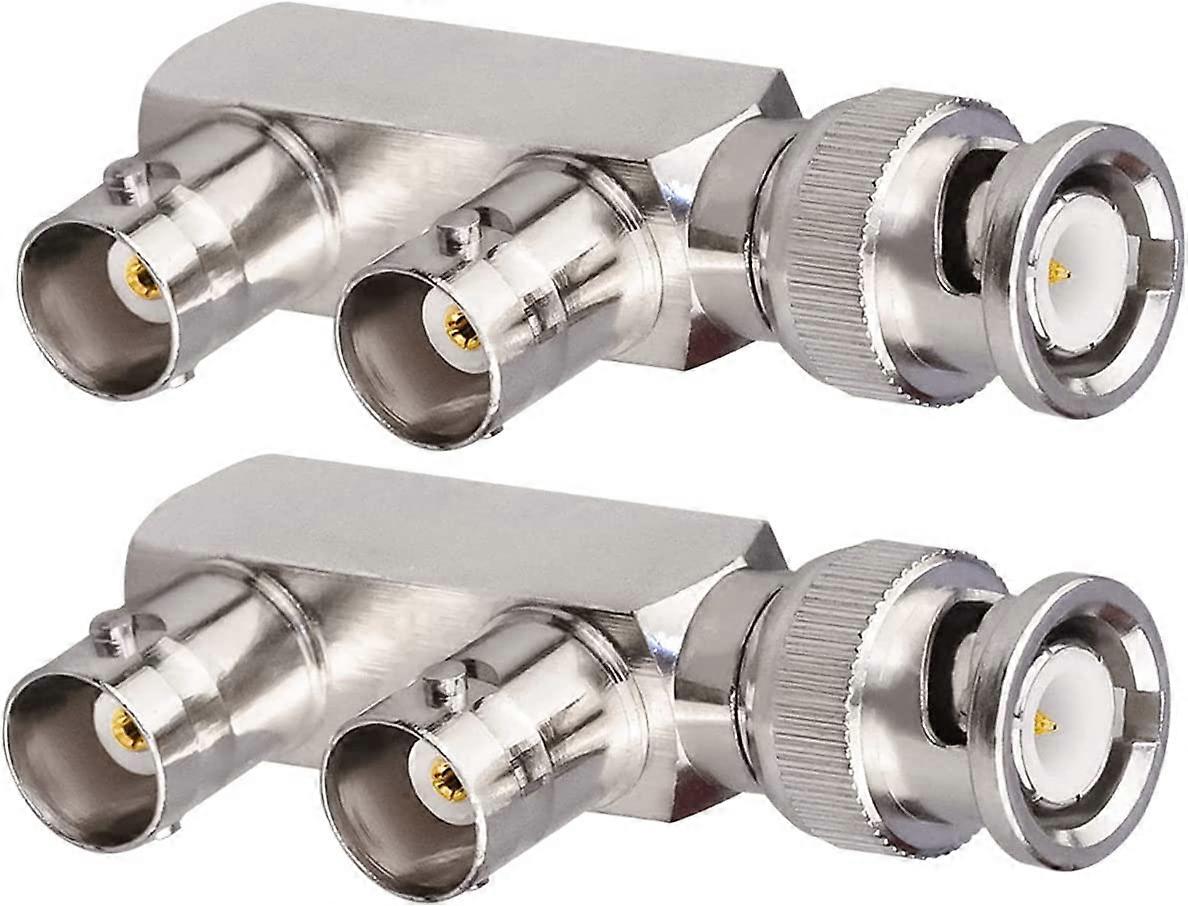 2 Pack BNC Male Plug to 2 BNC Female Socket F Shape 3 Way Coaxial Connector Adapter BNC Splitter