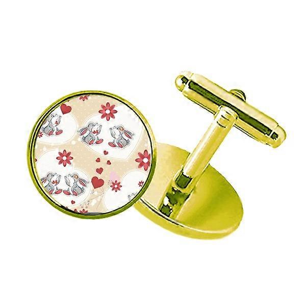 かわいい灰色のウサギバレンタインデースタッズビジネスメタルカフリンクスゴールデン