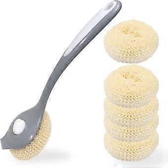 Long Handle Dish Scrubber With 5 Replacement Heads (gray)