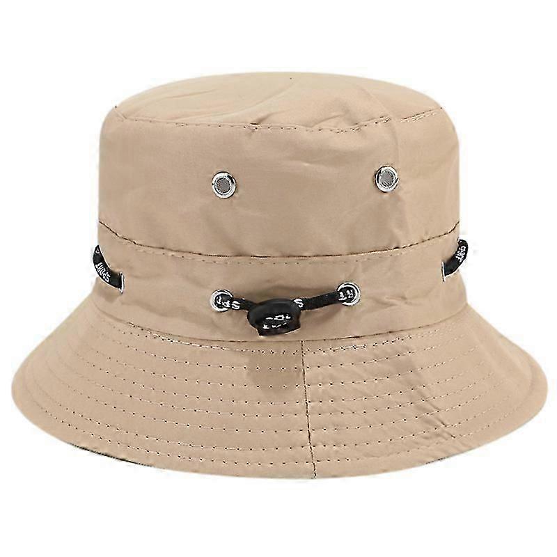 sun cap with wide brim with chin strap, side press studs and ventilation openings(Khaki)