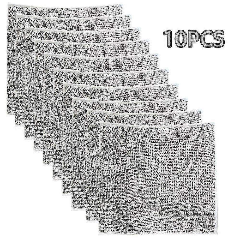 10pcs Silver Dish Cloth Effective Cleaning Clean Silver Wire Kitchen Multifunction