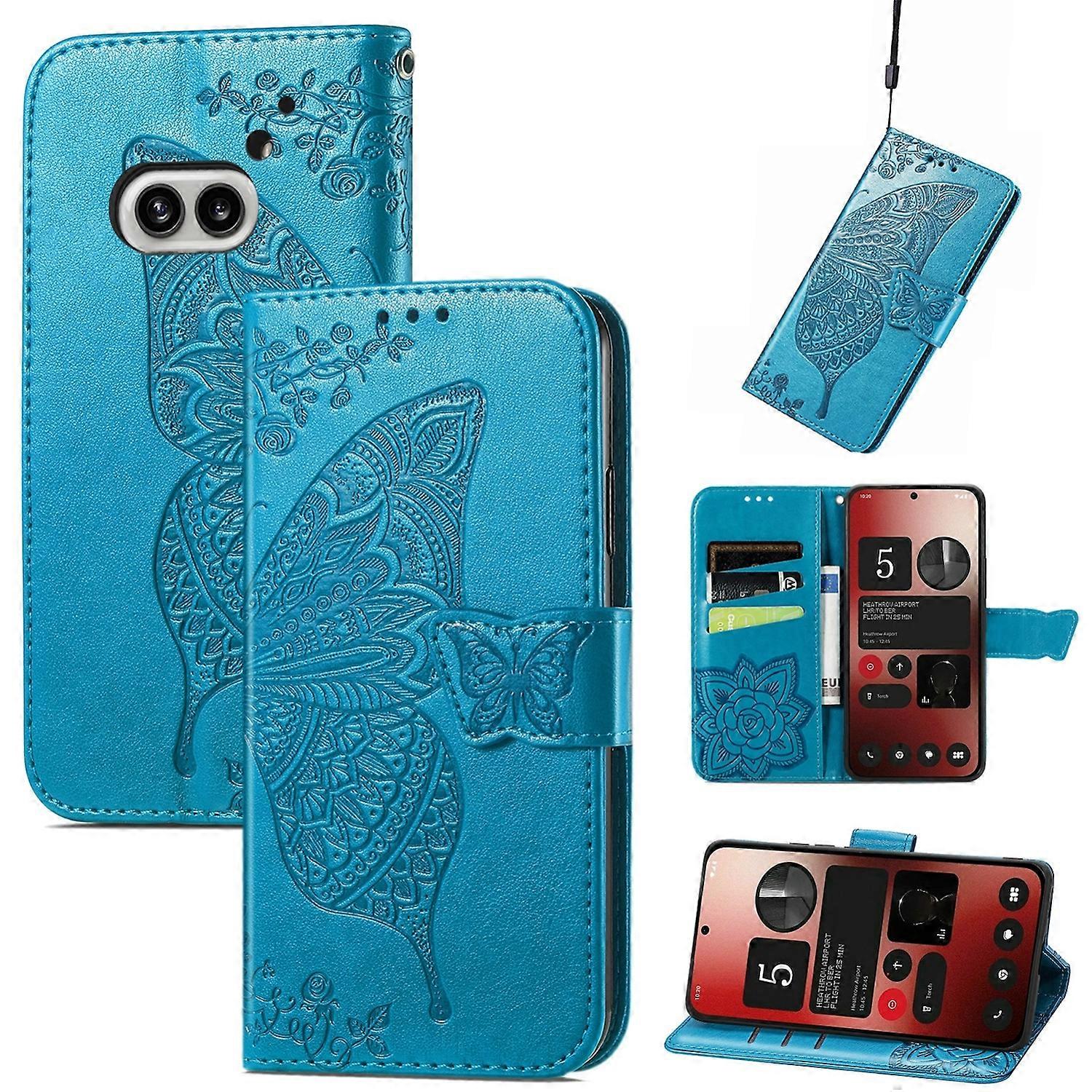 For Nothing Phone 2a/Plus Faux Leather Wallet Mobile Phone Case Butterfly Design Case Cases Blue