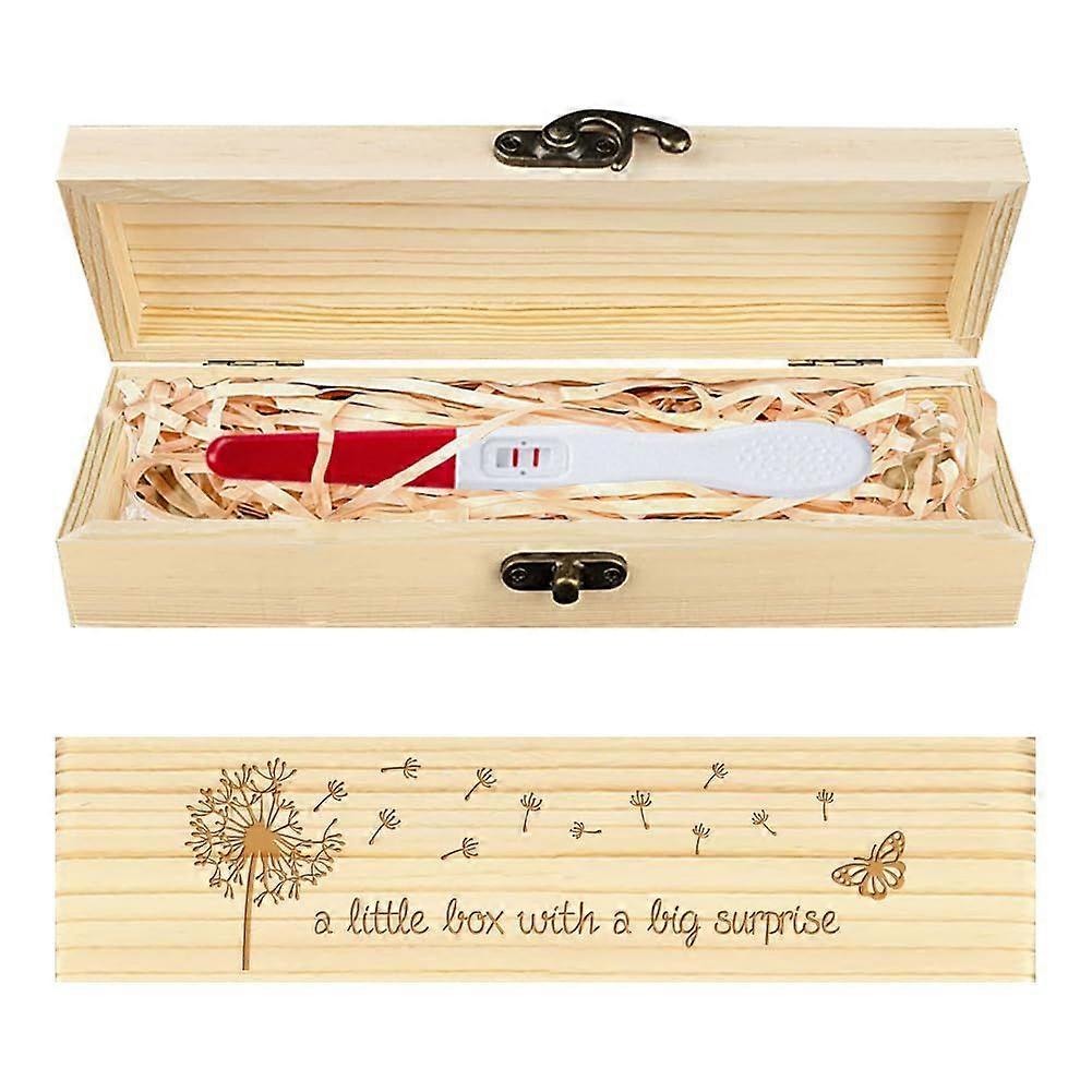 Pregnancy Test Keepsake Box Butterfly Dandelion Wooden Pregnancy Announcement Gifts Box with Raffia Ribbon and Lock Wooden Keepsake Box Announcement G