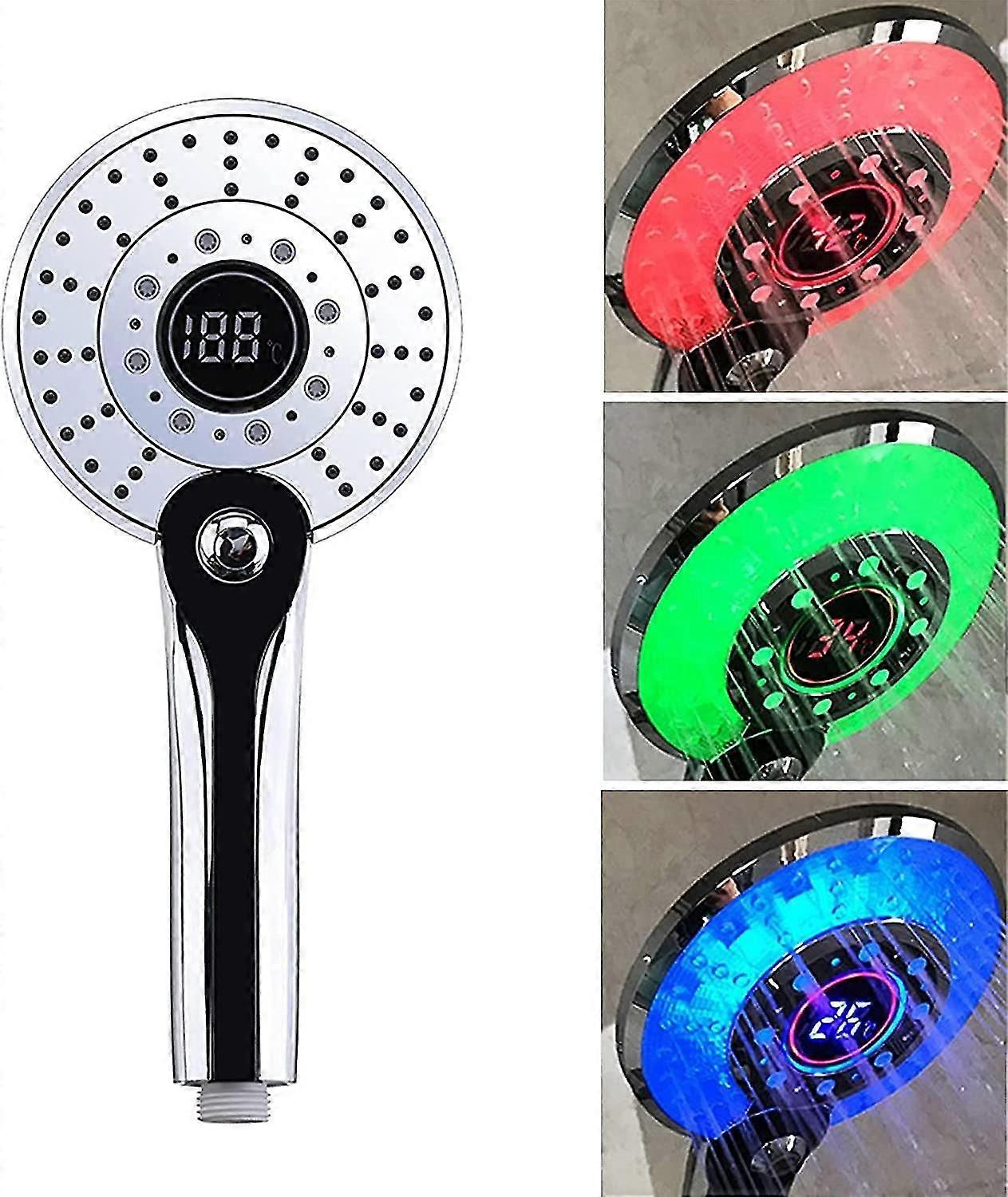 Led Shower Head 3 Color Changing Handheld Shower Head With Digital Temperature Fahrenheit Display Hydrodynamic Led Hand Shower 3 Spray Modes,8027