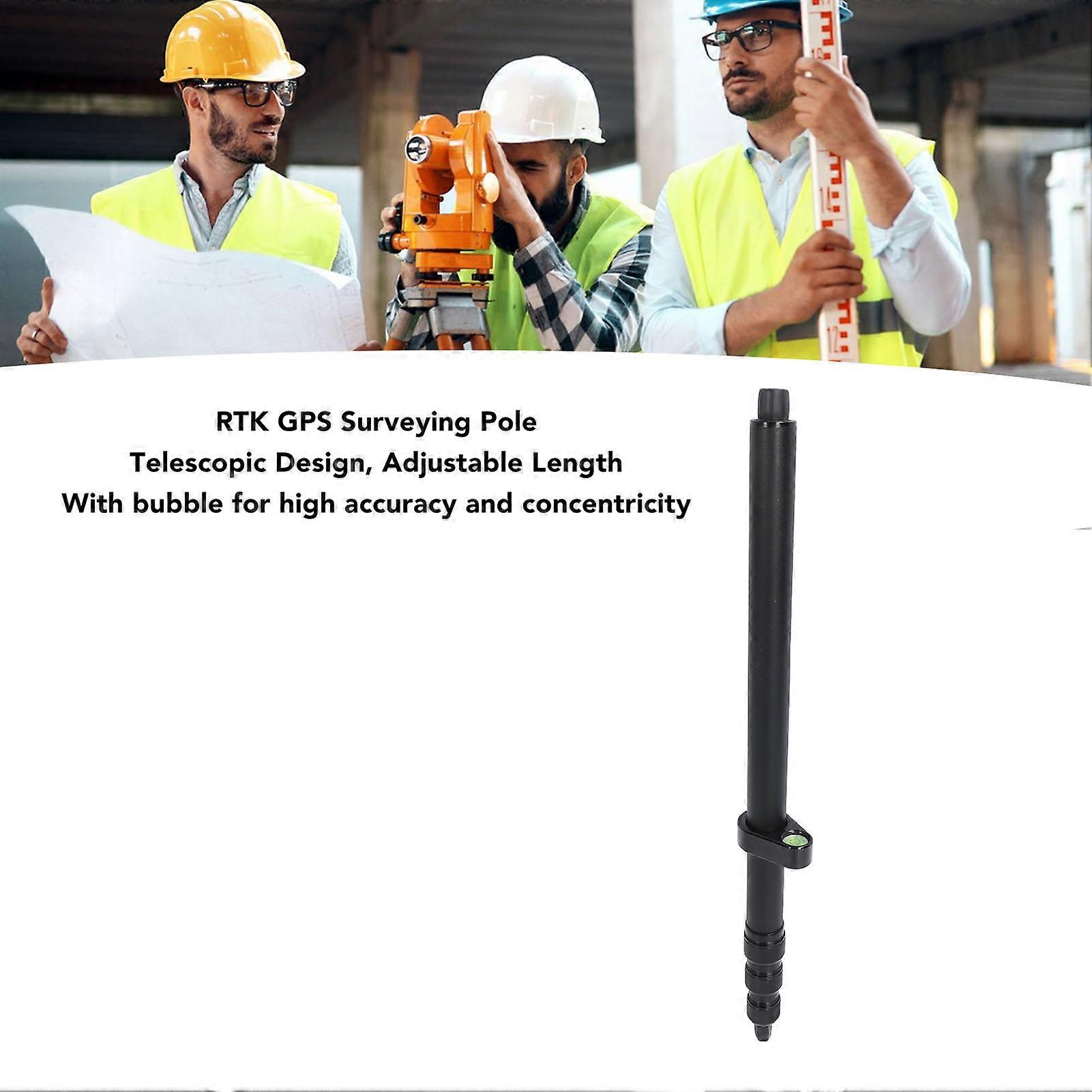 GPS RTK Surveying Prism Pole with Aluminum Alloy Bubble, Telescopic Rotating Locking Rod for Land Surveying, 1.5 Meter