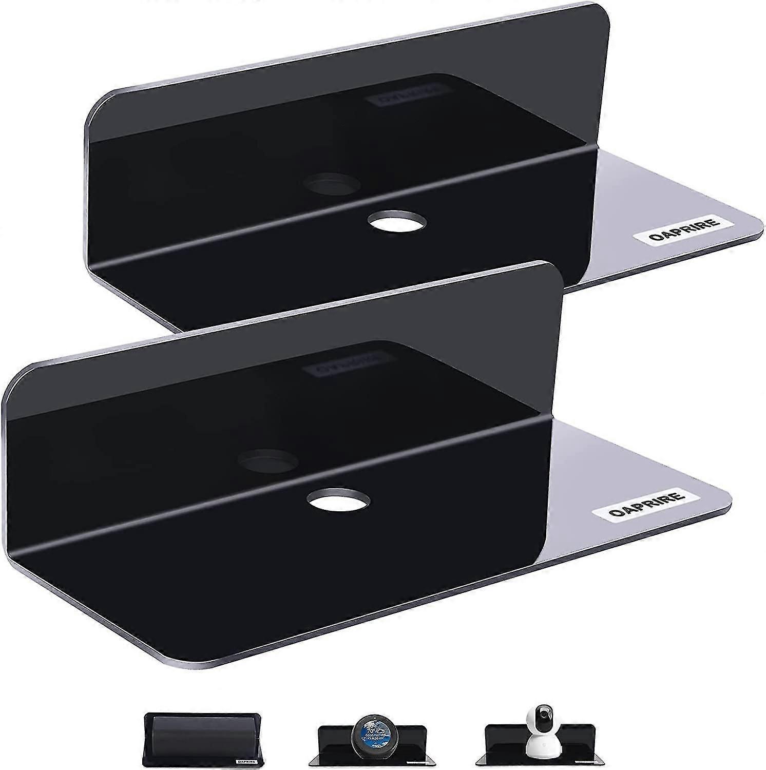 Acrylic Floating Wall Shees Set Of 2, Damage-free Expand Wall Sp, Small Display Shelf For Smart Speaker/action Figures With Cable Clips