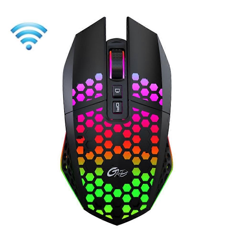 FMOUSE X801 8 touches 1600DPI Souris de bureau de jeu lumineuse creuse, style : noir rechargeable sans fil