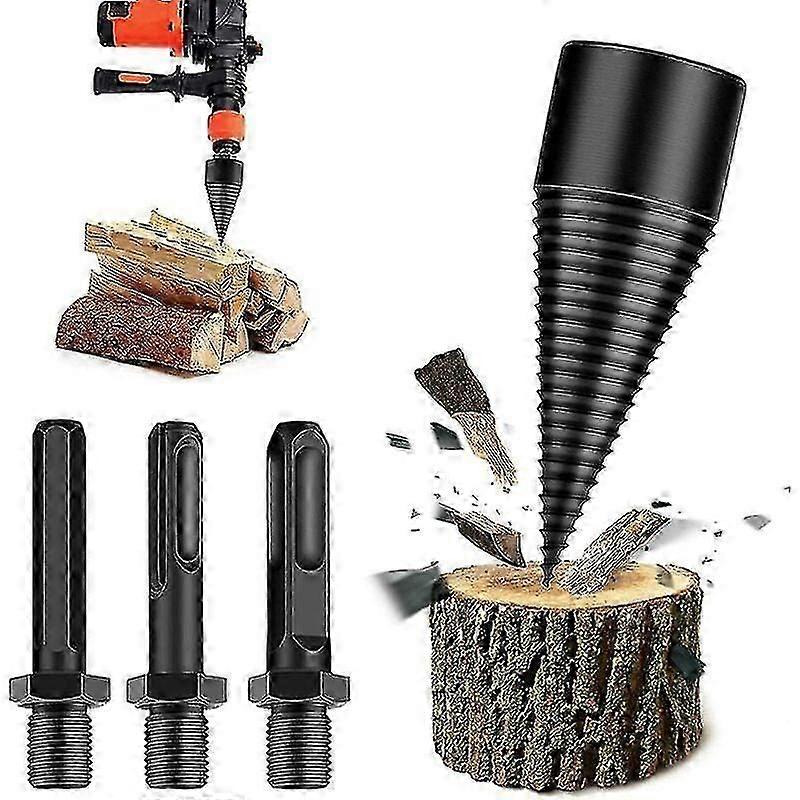 Wood Splitting Drill Bit - Tapered Firewood Machine Log Splitter with 3 Drill Handles (42mm)