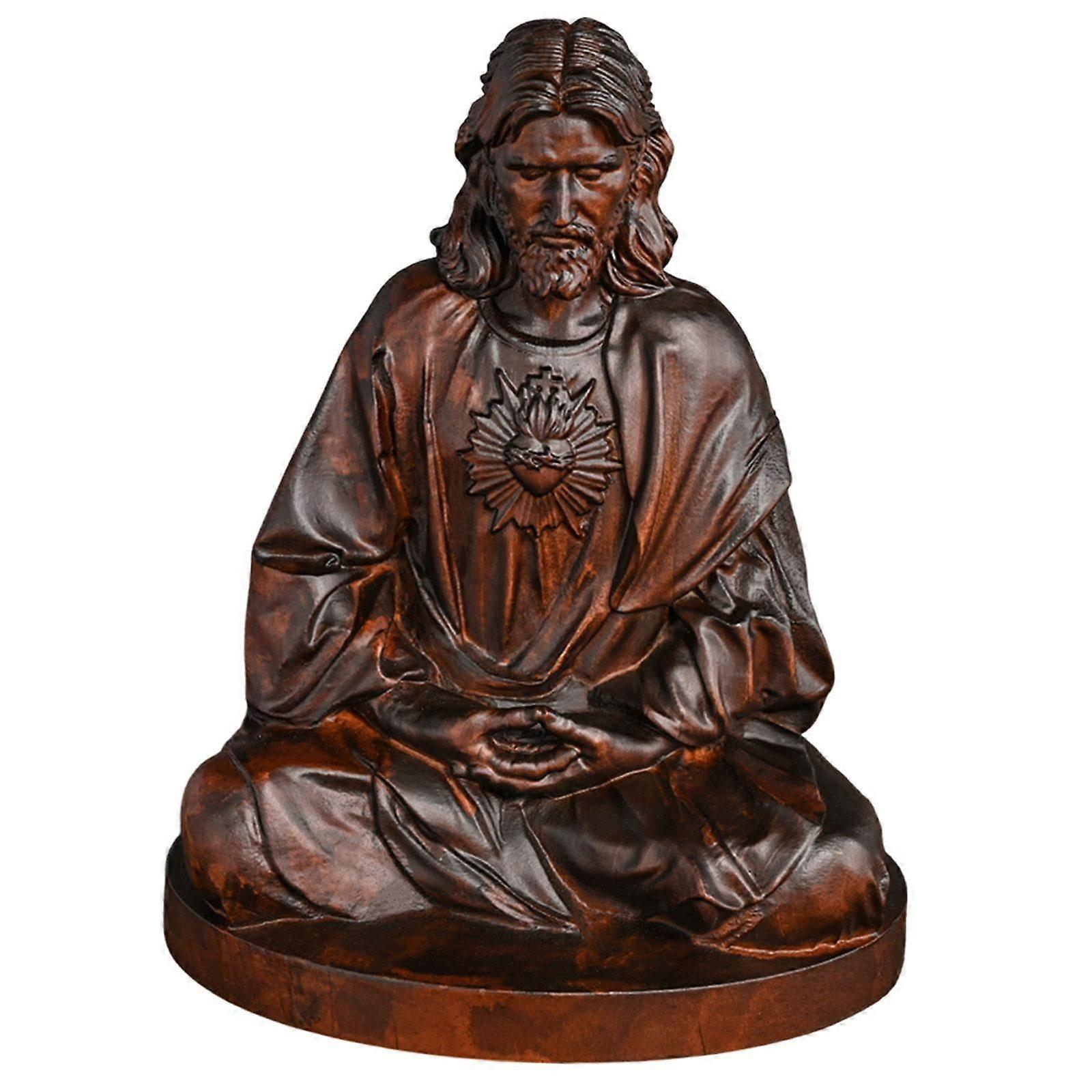Wood Figurine Crafts Jesus Statue for Table Centerpieces Housewarming Indoor Dark Brown 10 cm